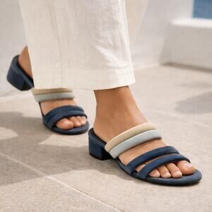 Rebecca Minkoff Suede Multi Strap Slide Sandals Blue 8.5M Career Corpcore Preppy